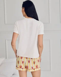 Embroidered Lobster Stripe Graphic Tee Short Pyjama Set