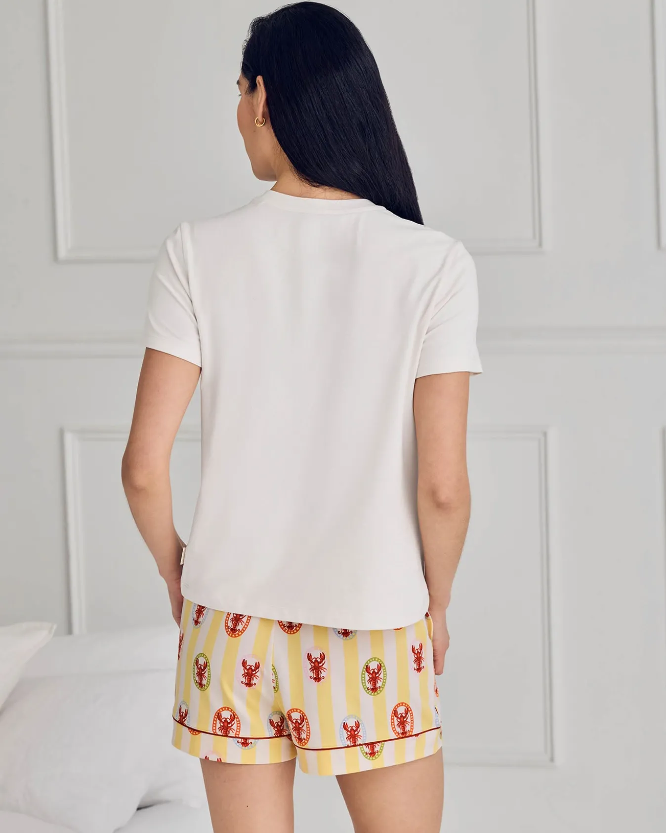 Embroidered Lobster Stripe Graphic Tee Short Pyjama Set