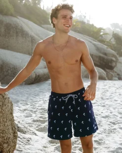 Embroidered Palm Swim Shorts - Navy