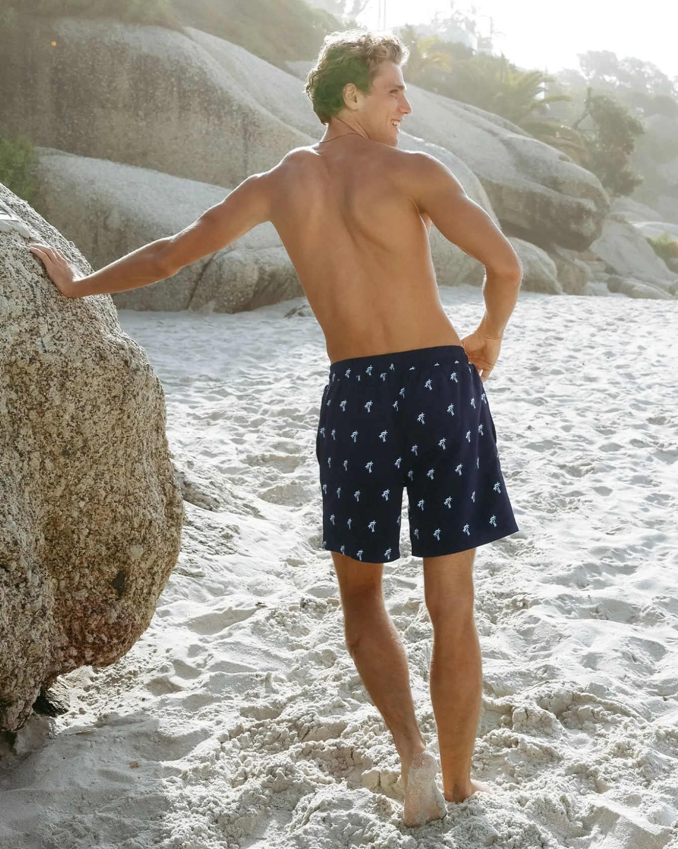 Embroidered Palm Swim Shorts - Navy