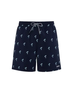 Embroidered Palm Swim Shorts - Navy