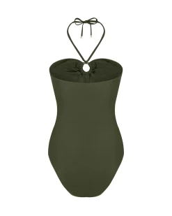 Embroidered Palm Swirl Halterneck Swimsuit