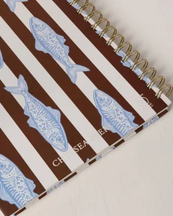 Fishing Stripe Print Hardback Spiral Lined Notebook