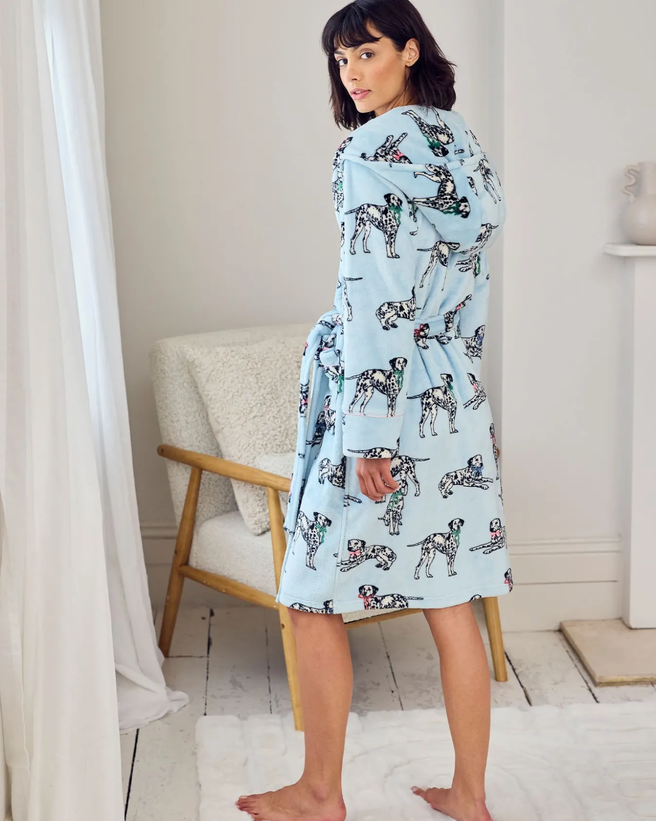 Fleece Dalmatian Dogs Print Dressing Gown