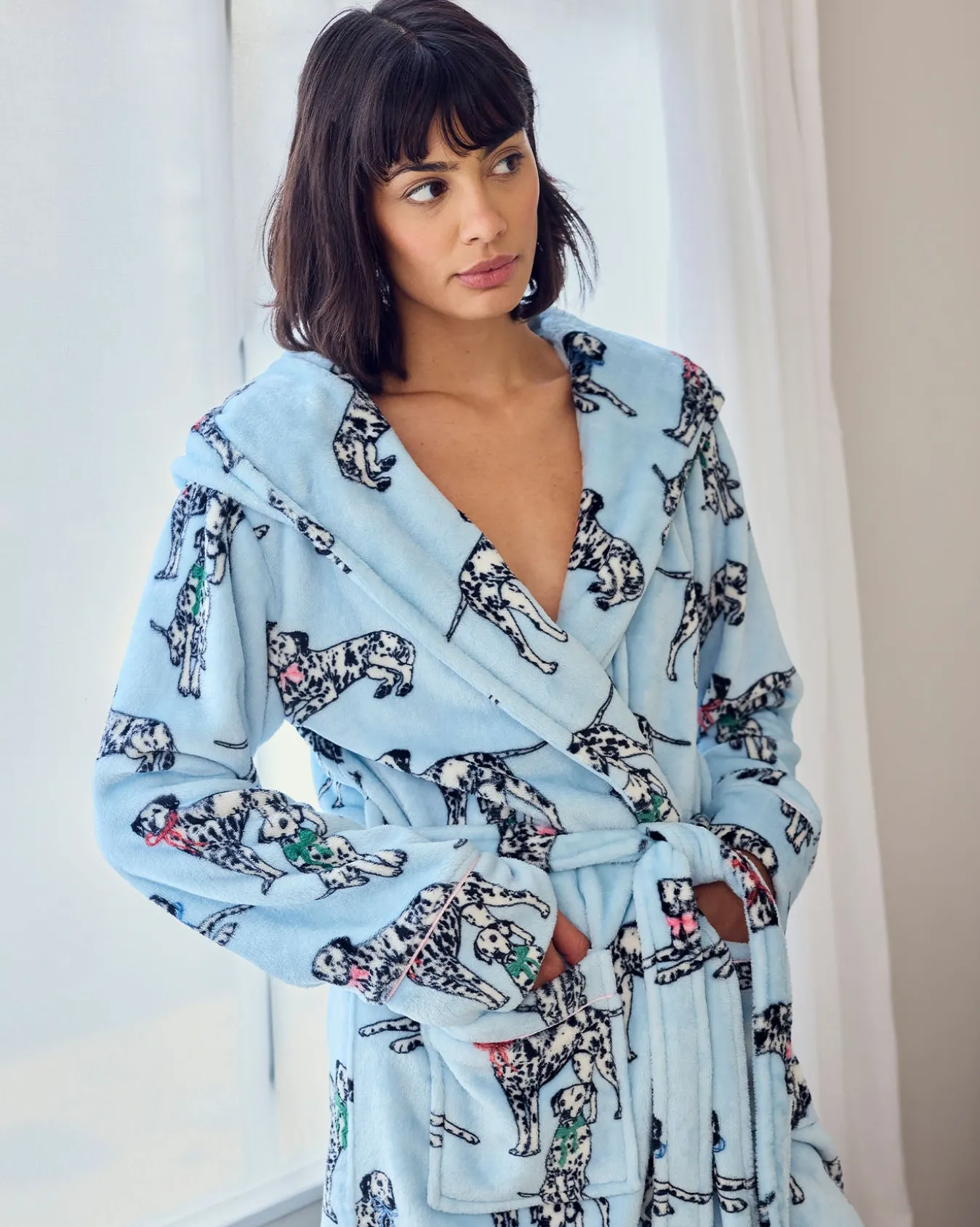 Fleece Dalmatian Dogs Print Dressing Gown