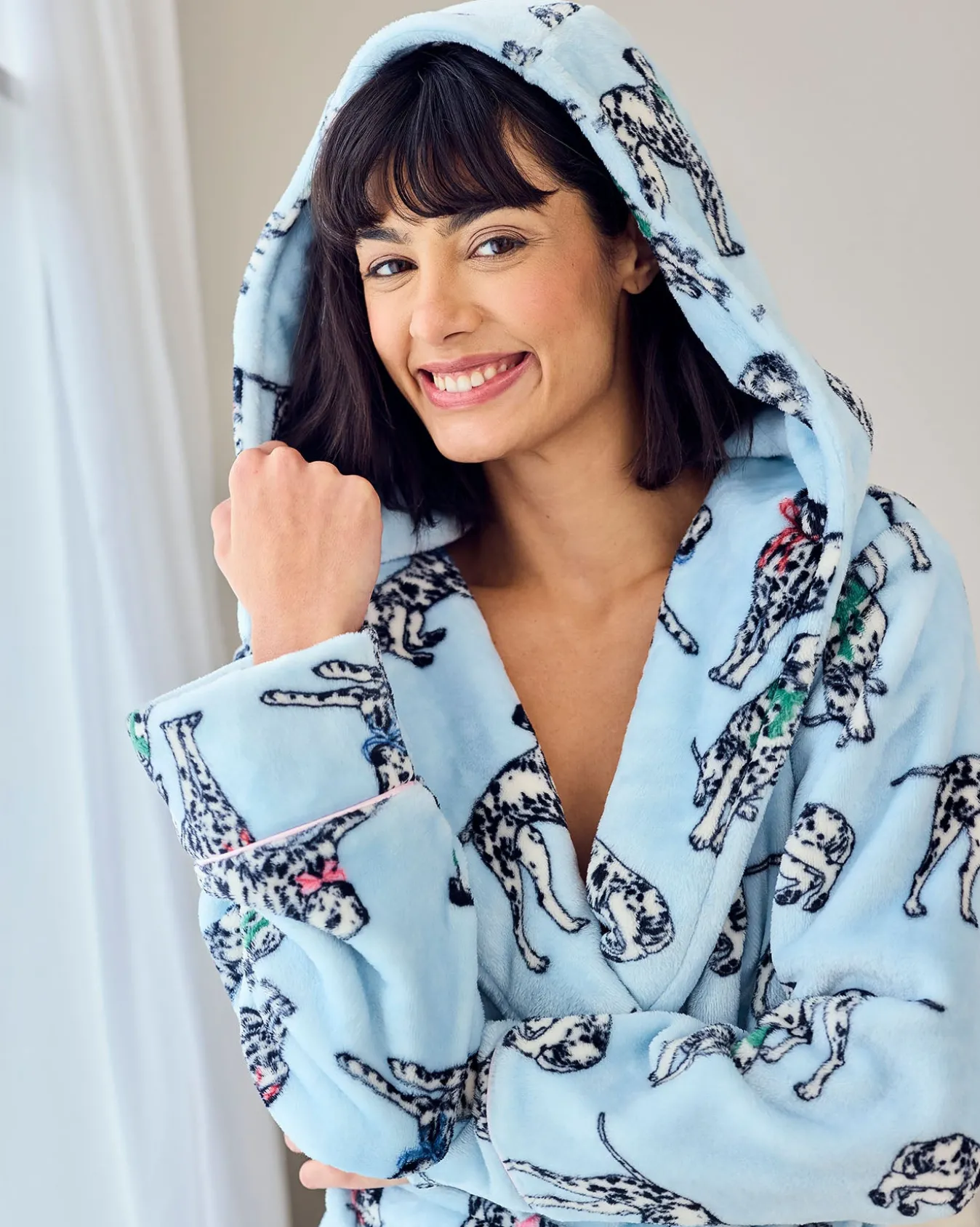 Fleece Dalmatian Dogs Print Dressing Gown