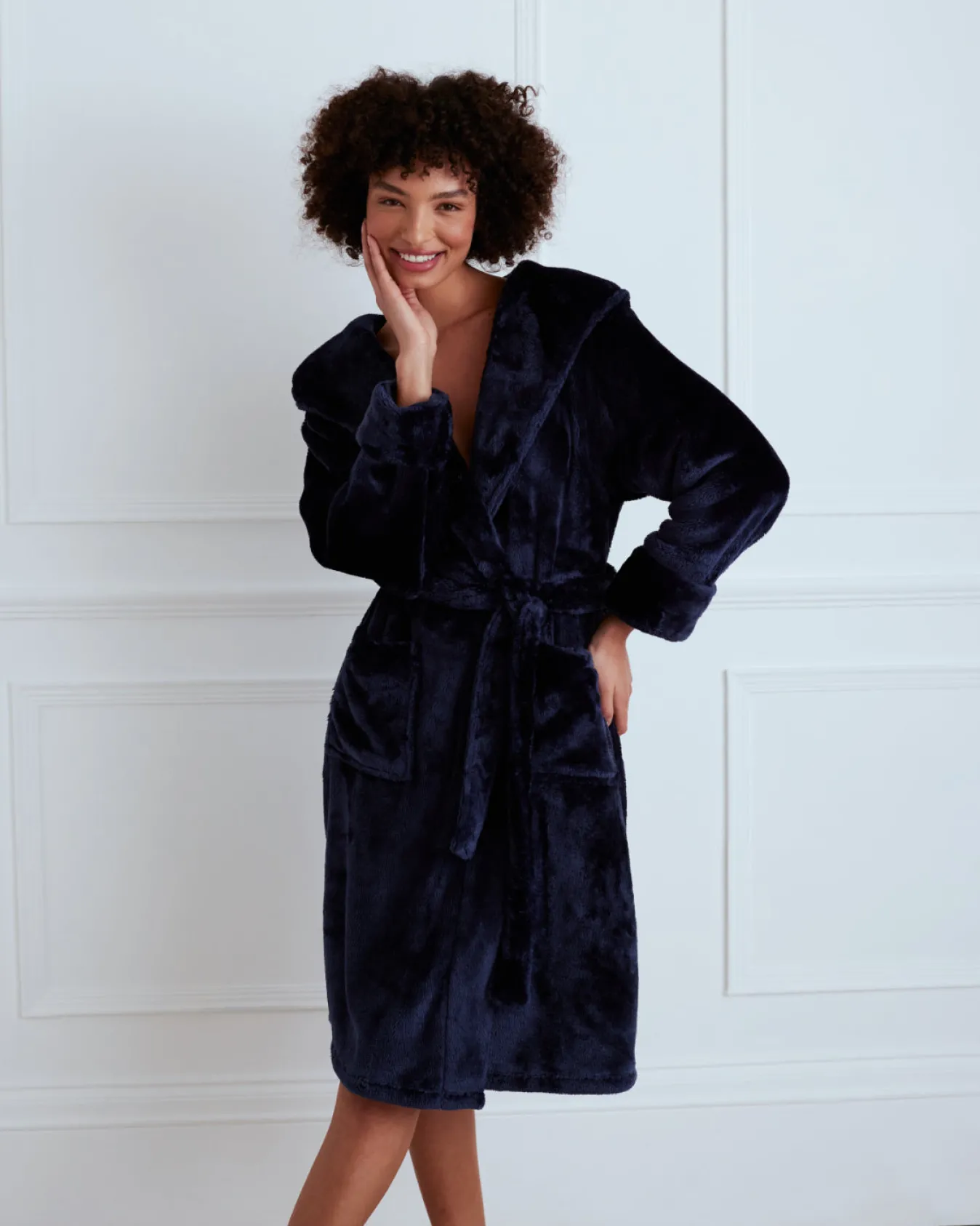 Fleece Dressing Gown - Navy