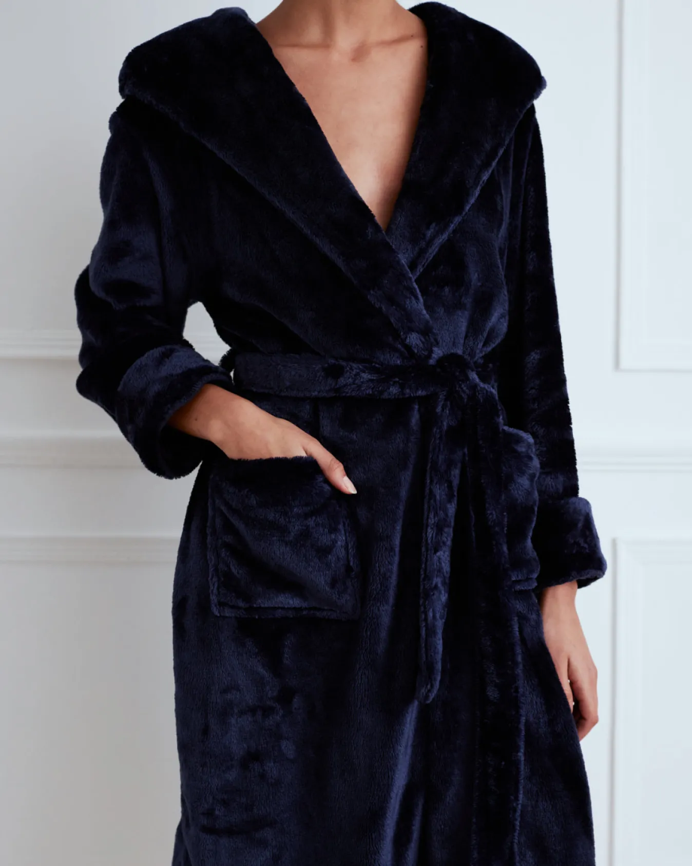 Fleece Dressing Gown - Navy
