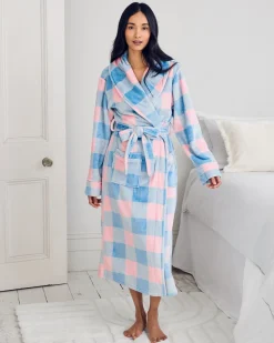 Fleece Embroidered Back Do Not Disturb Check Dressing Gown