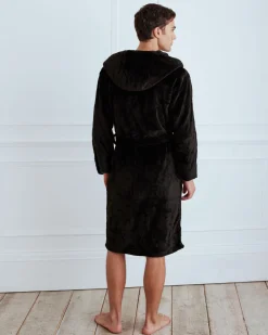 Fleece Hooded Dressing Gown - Black