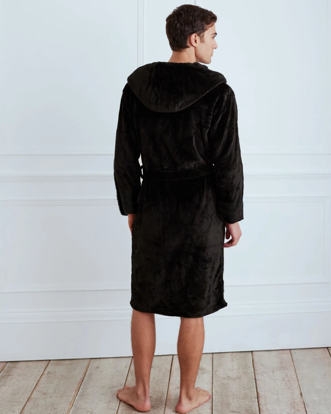 Fleece Hooded Dressing Gown - Black