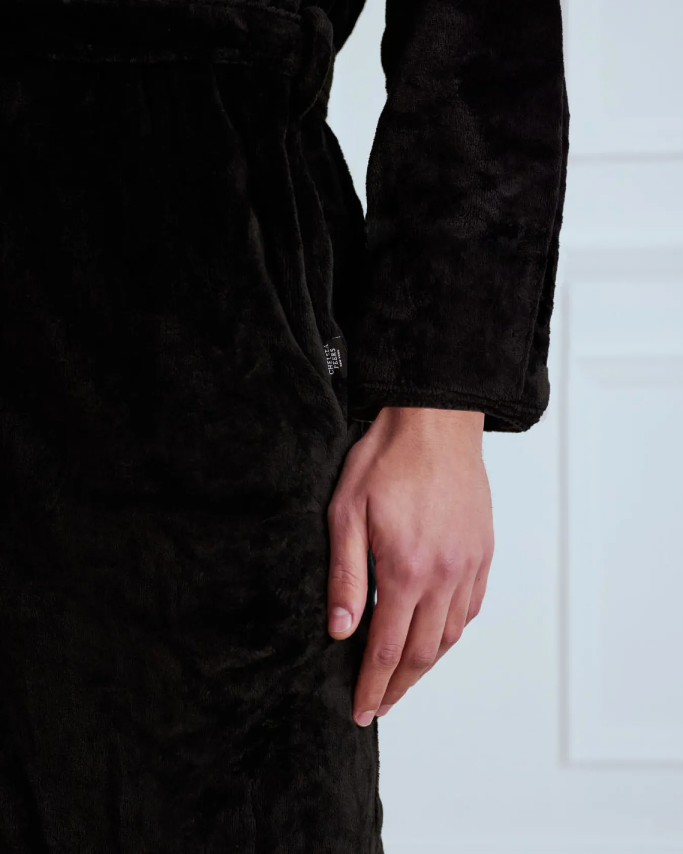 Fleece Hooded Dressing Gown - Black