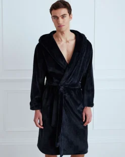 Fleece Hooded Dressing Gown - Navy
