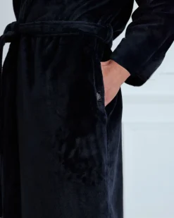 Fleece Hooded Dressing Gown - Navy