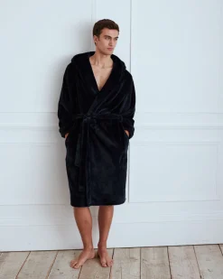 Fleece Hooded Dressing Gown - Navy