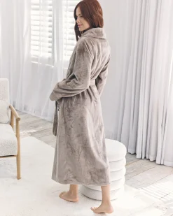 Fleece Long Dressing Gown - Beige
