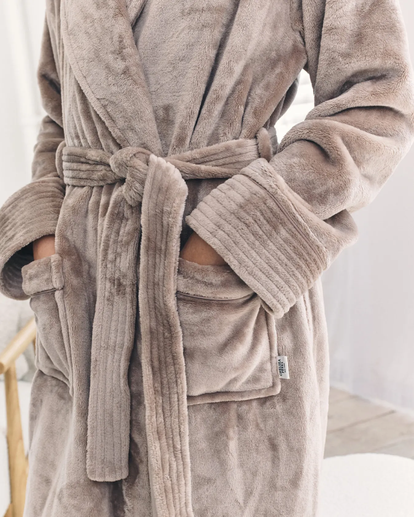 Fleece Long Dressing Gown - Beige