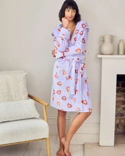 Fleece Shrimp Heart Print Dressing Gown