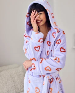 Fleece Shrimp Heart Print Dressing Gown
