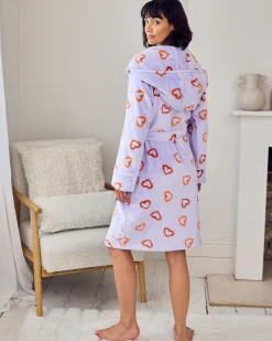 Fleece Shrimp Heart Print Dressing Gown