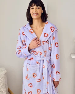 Fleece Shrimp Heart Print Dressing Gown