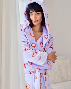 Fleece Shrimp Heart Print Dressing Gown