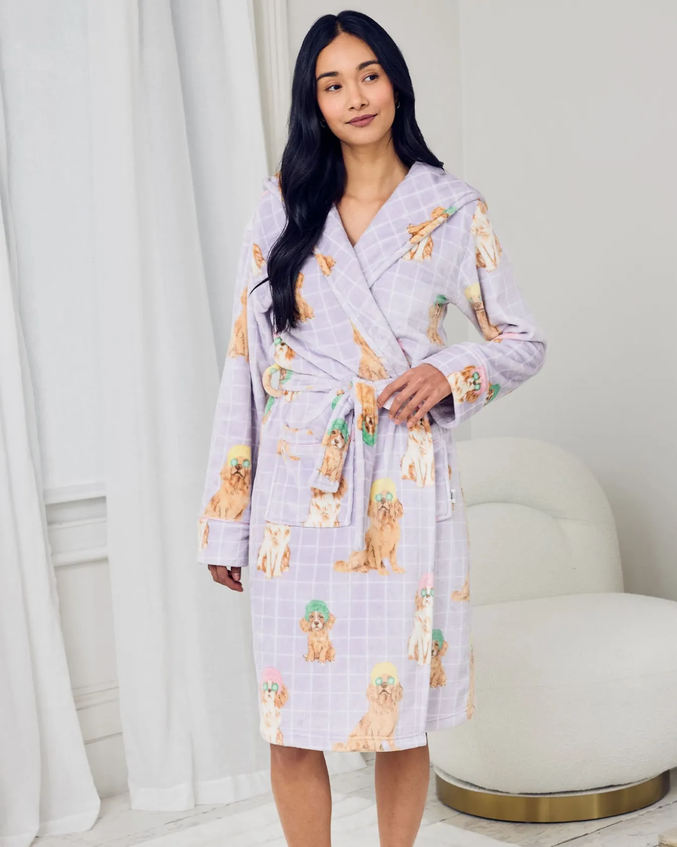 Fleece Spa Dogs Print Dressing Gown