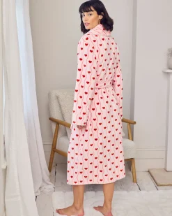 Fleece Wavy Stripe Heart Print Long Dressing Gown