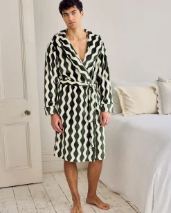 Fleece Wavy Stripe Hooded Dressing Gown