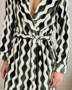 Fleece Wavy Stripe Hooded Dressing Gown