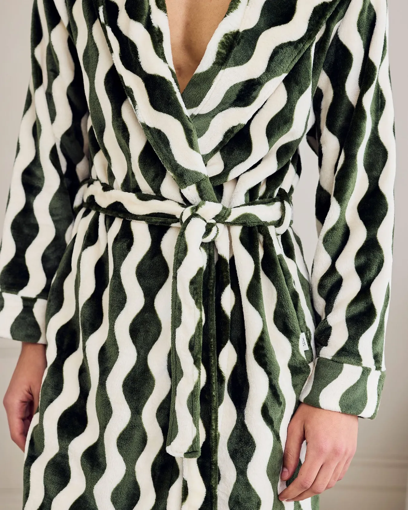 Fleece Wavy Stripe Hooded Dressing Gown