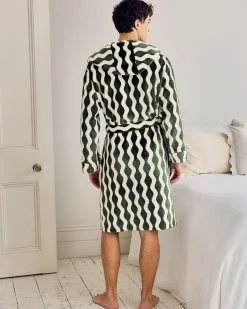 Fleece Wavy Stripe Hooded Dressing Gown