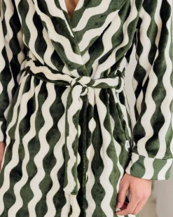 Fleece Wavy Stripe Hooded Dressing Gown
