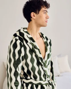 Fleece Wavy Stripe Hooded Dressing Gown