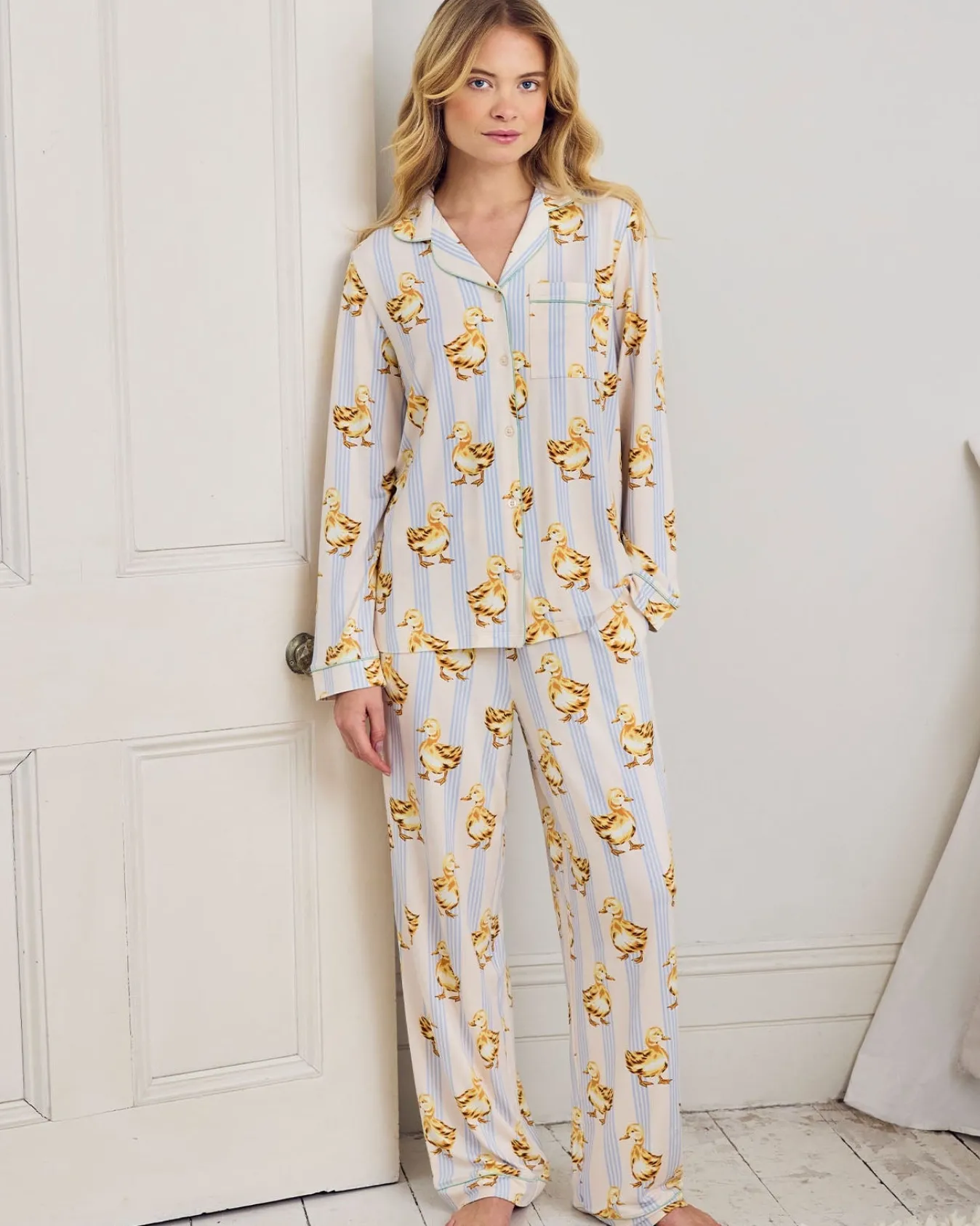 Fluffy Ducklings Stripe Long Pyjama Set