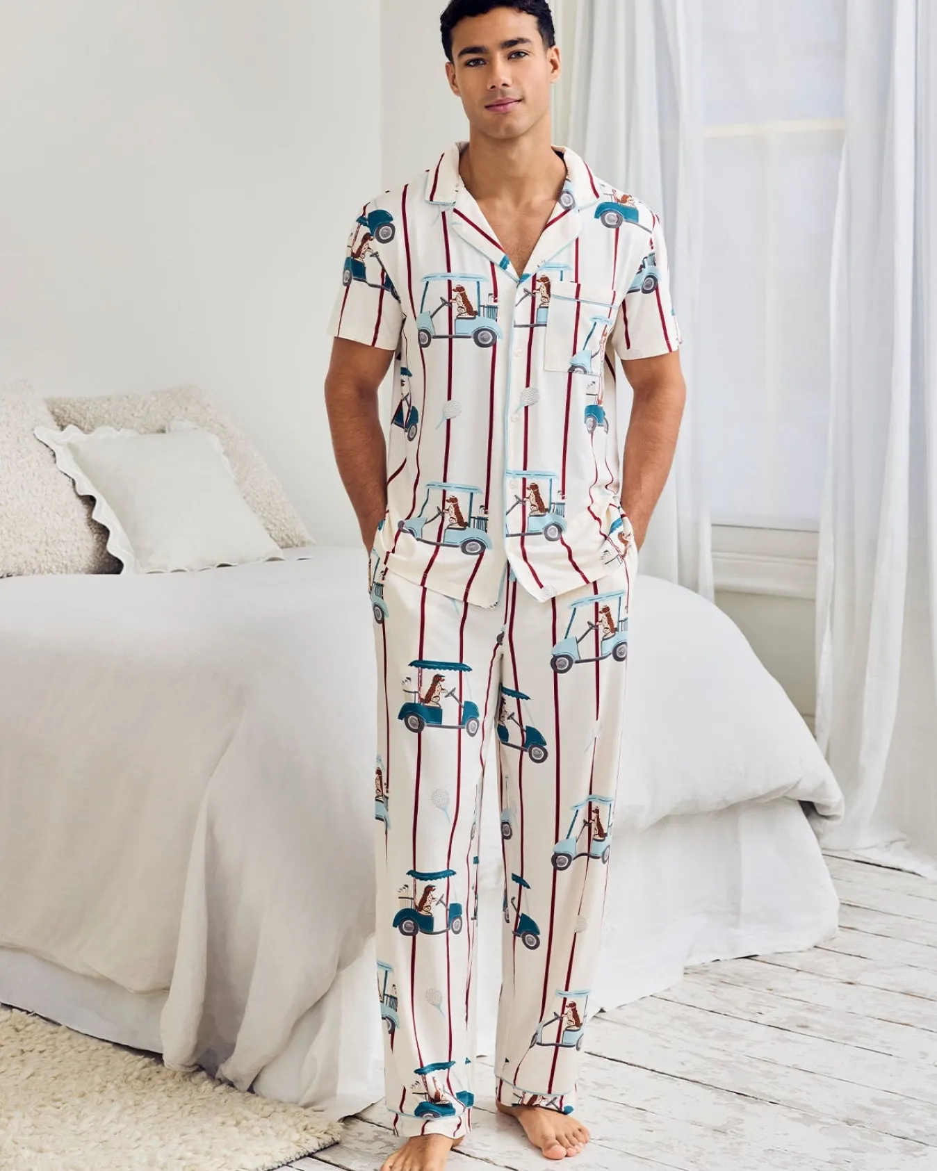 Golf Dogs Stripe Print Long Pyjama Set