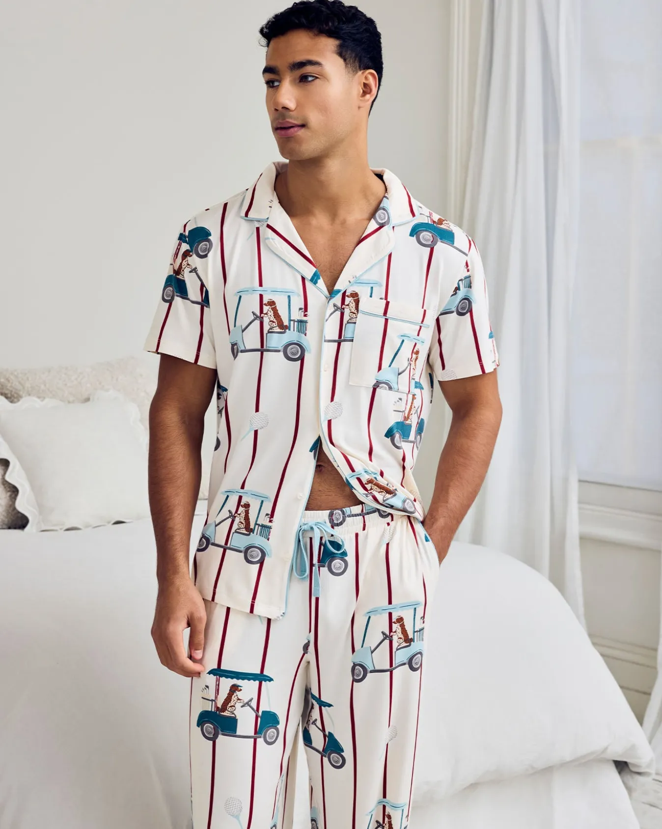 Golf Dogs Stripe Print Long Pyjama Set