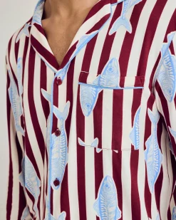 Gone Fishing Stripe Print Long Pyjama Set