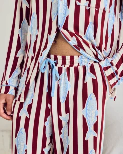 Gone Fishing Stripe Print Long Pyjama Set