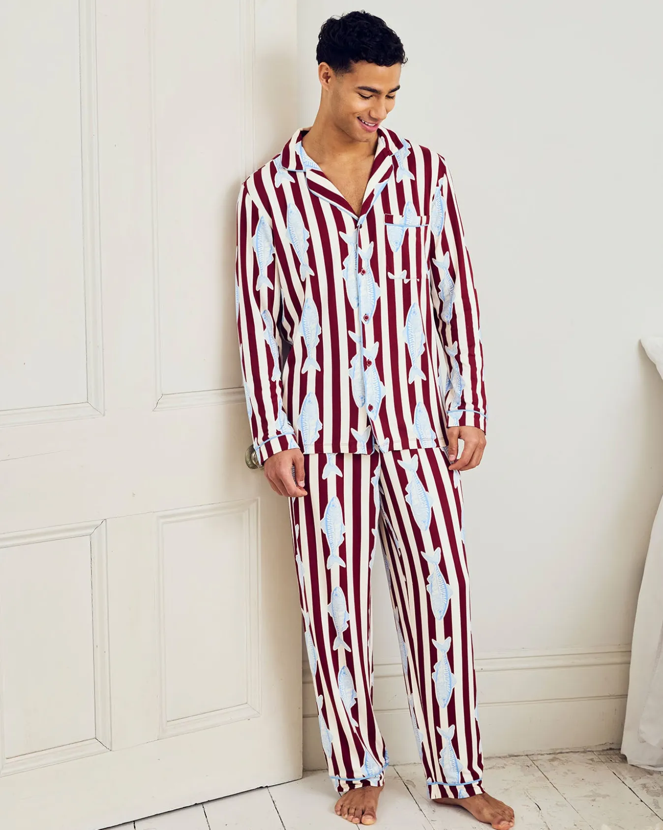 Gone Fishing Stripe Print Long Pyjama Set
