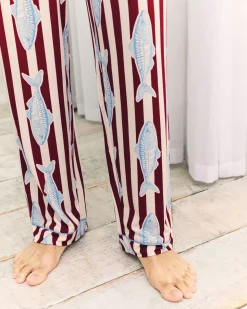 Gone Fishing Stripe Print Long Pyjama Bottoms