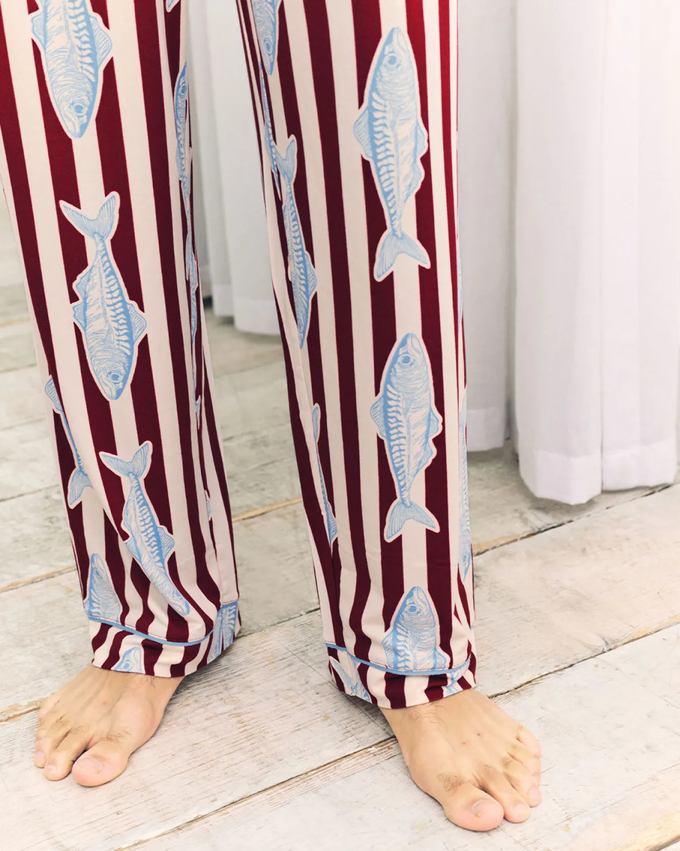 Gone Fishing Stripe Print Long Pyjama Bottoms