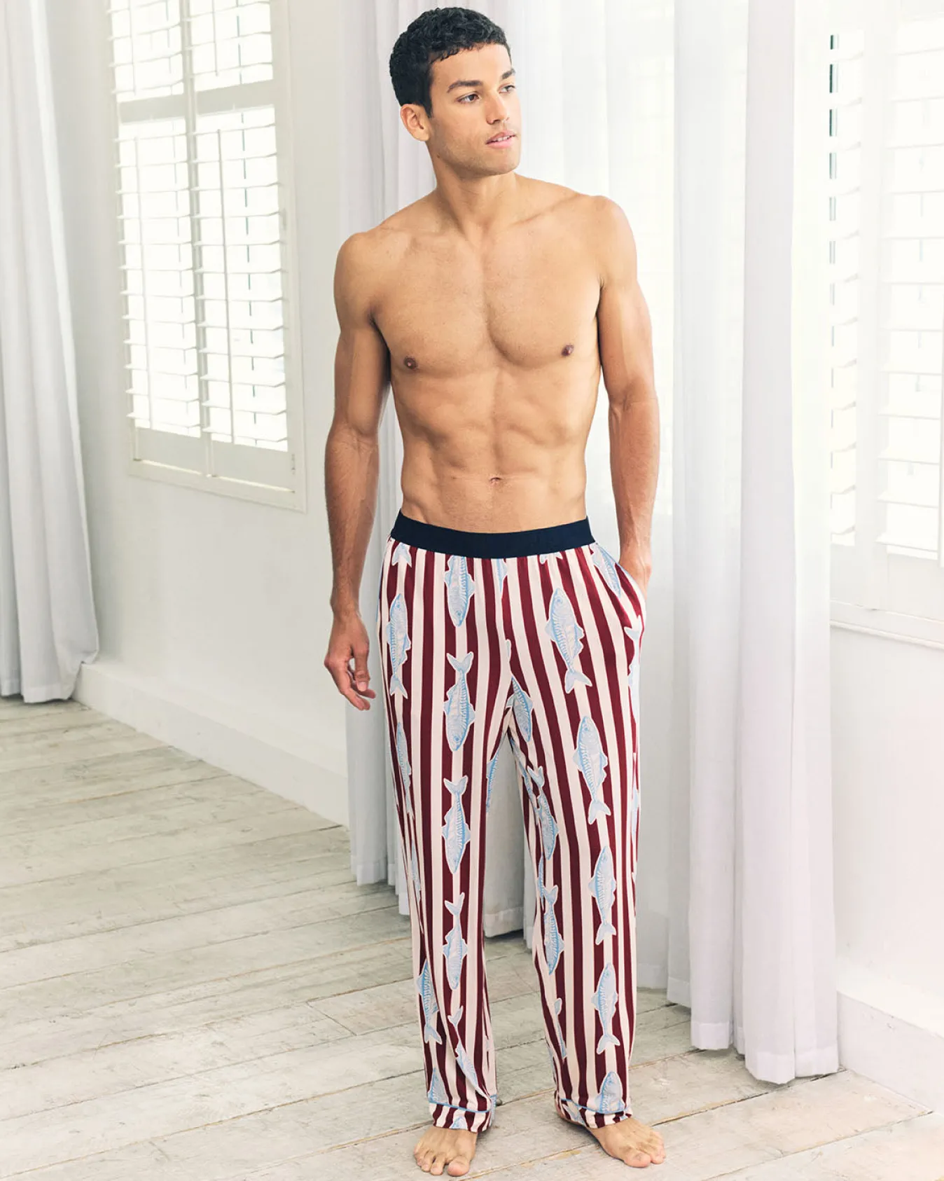Gone Fishing Stripe Print Long Pyjama Bottoms