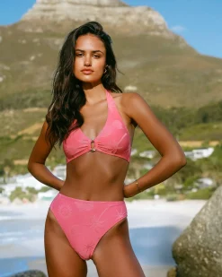Jacquard Coastal High Waist Bikini Bottoms - Pink