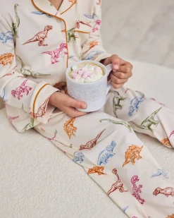 Kids Dinosaur Print Button Up Long Pyjama Set