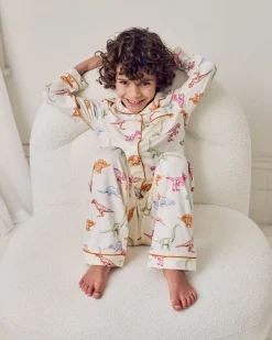 Kids Dinosaur Print Button Up Long Pyjama Set