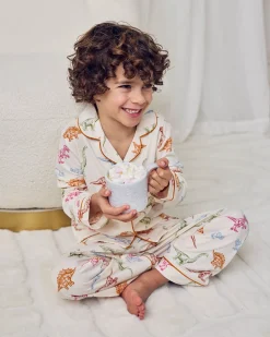 Kids Dinosaur Print Button Up Long Pyjama Set