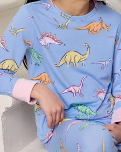 Kids Dinosaur Print Long Pyjama Set - Blue