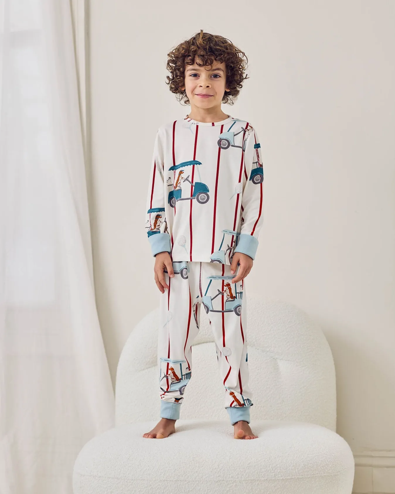 Kids Golf Dogs Stripe Print Long Pyjama Set