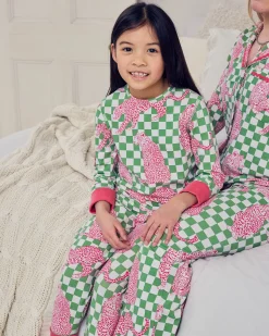 Kids Organic Cotton Checkerboard Leopards Print Long Pyjama Set